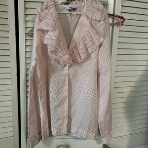 Polka Dot Ruffle Blouse - Light Pink by ""